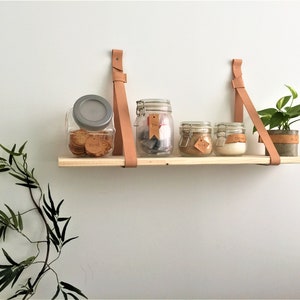 Leather Strap Wood Floating Wall Shelf // Wooden Shelves // Wall Organizer // Wall Mount Shelf // DIY HeadBoard //Leather Strap //bookshelf