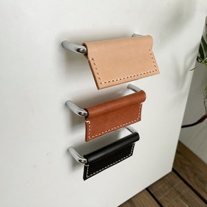 Minimalist Leather Drawer Pull, Cabinet Door Handle, Housewarming Gift
