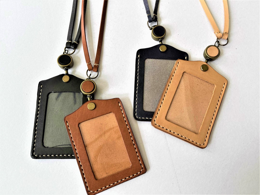 Custom Leather ID Holder // ID Holder Leather Lanyard // ID Pass Holder