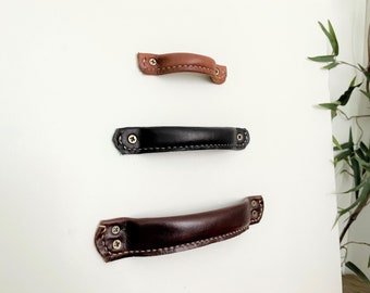 Vegetable Tanned Leather Drawer Pull – Minimalist Cabinet Handle