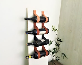 Leather Strap Wine Rack // Free Gift Wrapping // Leather Home Accessories // Leather Wall Hanging Strap // Leather Hanging Storage