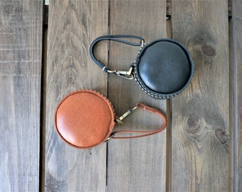 Monedero de cuero hecho a mano, soporte para auriculares, organizador de cables.