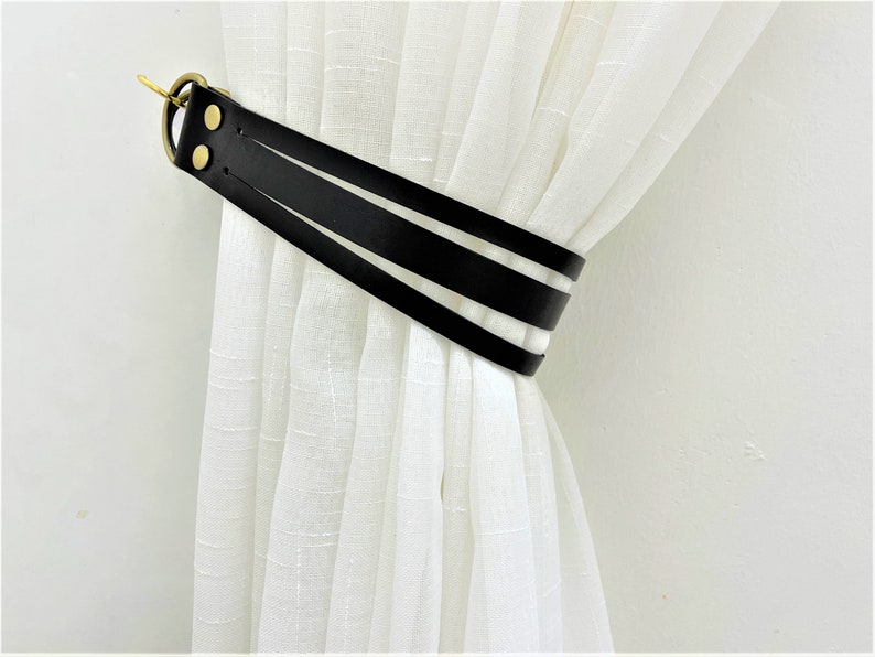 Minimalist Leather Curtain Tieback Elegant Tieback Modern Decor Window Treatment New Home Decor Interior Design House Warming Gifts Idea image 7