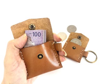 Personalized Leather Coin Pouch, Keychain, Vegetable-Tanned