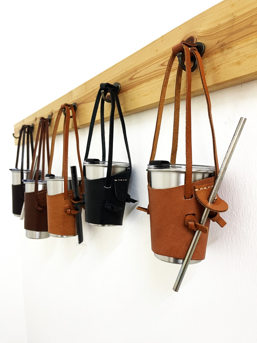 Personalized Coffee Cup Holder Leather Reusable Takeaway Holder Tea Mug