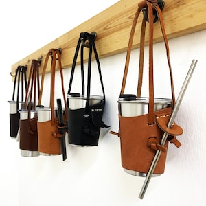 Personalized Coffee Cup Holder Leather Reusable Takeaway Holder Tea Mug Holder Beer Cup Portable Cup Holder Gift for Tea Coffee Lovers