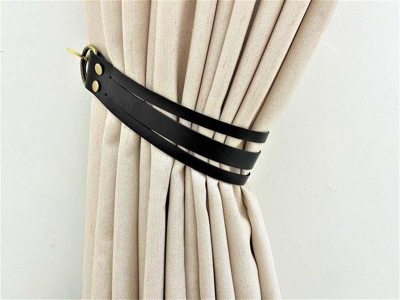 Minimalist Leather Curtain Tieback Elegant Tieback Modern Decor Window Treatment New Home Decor Interior Design House Warming Gifts Idea image 8