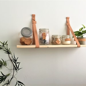 DIY Headboard // Bookshelf // Leather Strap Wood Floating Wall - Etsy