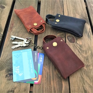 Leather Key Case Holder // Mini Sling Bag // Wallet Pouch Purse With Hanging Key Chain // Gifts Under 25// Credit Card Holder and Coin Pouch