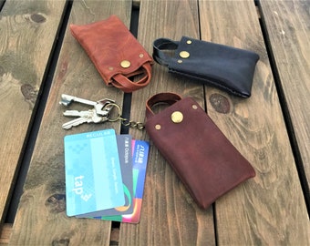 Leather Key Case Wallet: Handmade Cow Leather, Card and Coin Pouch