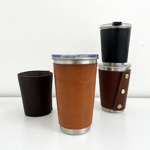 Personalized Leather Cup Sleeve  Leather Cup Holder Coffe Cup Sleeve Tea Mug Holder Sleeve Wine Cup Beer Cup Sleeve  Reusable Drink Grip