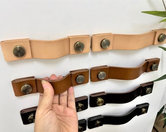 Handmade Leather Drawer Pulls – Rustic Modern Cabinet Handles