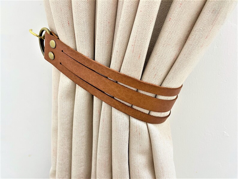 Minimalist Leather Curtain Tieback Elegant Tieback Modern Decor Window Treatment New Home Decor Interior Design House Warming Gifts Idea image 6