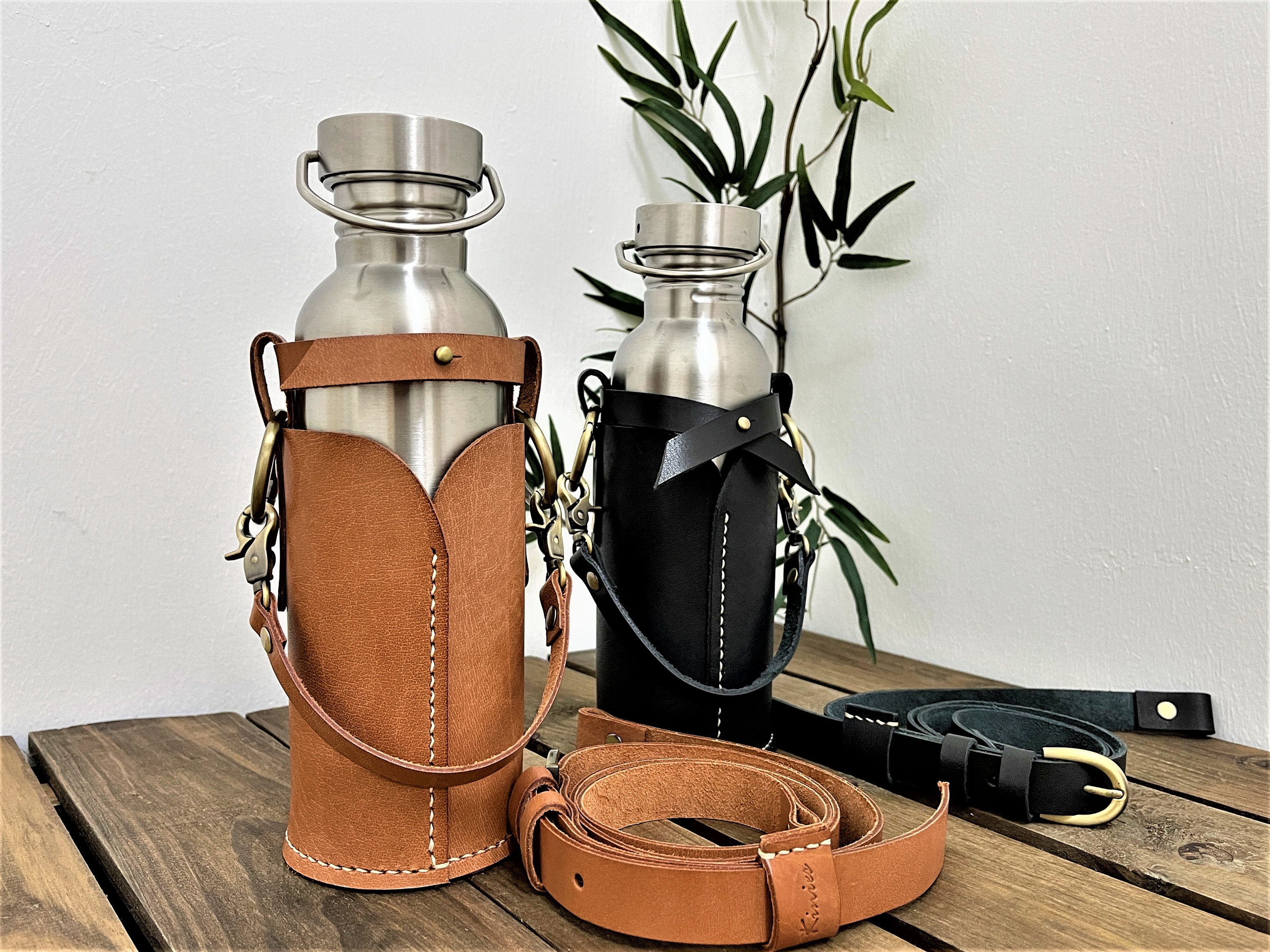 Cowboy Boot Water Bottle Tote - Bottle Caddy - Leather Bottle