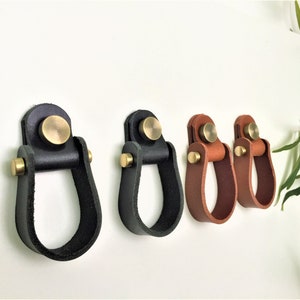 Minimalist Genuine Leather Cabinet Pull | Vintage Brass Drawer Handle | Wardrobe Door Knob | Hand Towel Holder | Custom Home Hardware