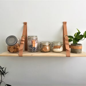 Leather Strap Wood Floating Wall Shelf // Wooden Shelves // Wall Organizer // Wall Mount Shelf // DIY HeadBoard //Leather Strap //Bookshelf