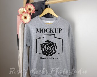 Gildan 18000 Mockup Sport Grey, Womens Sweatshirt Mockup, Sweatshirt Mock Up, Sweatshirt Mockup, Sweatshirt Hanging Mockup