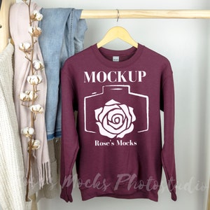 Gildan 18000 Sweatshirt Mockup Maroon, Gildan Sweatshirt Mock Up, Womens Sweatshirt Mockup Boho