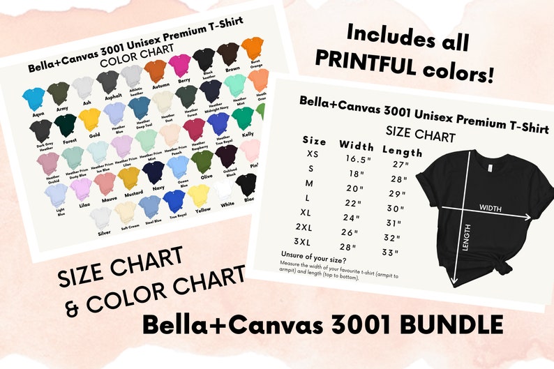Download Bella Canvas 3001 Size Chart Color Chart Bundle Printful | Etsy