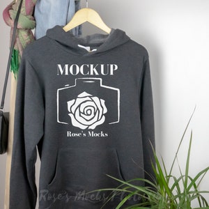 Bella Canvas 3719 Dark Grey Heather Hoodie Mockup, Bella Canvas Hooded Sweatshirt Mockup, Hanging Hoodie Mock up