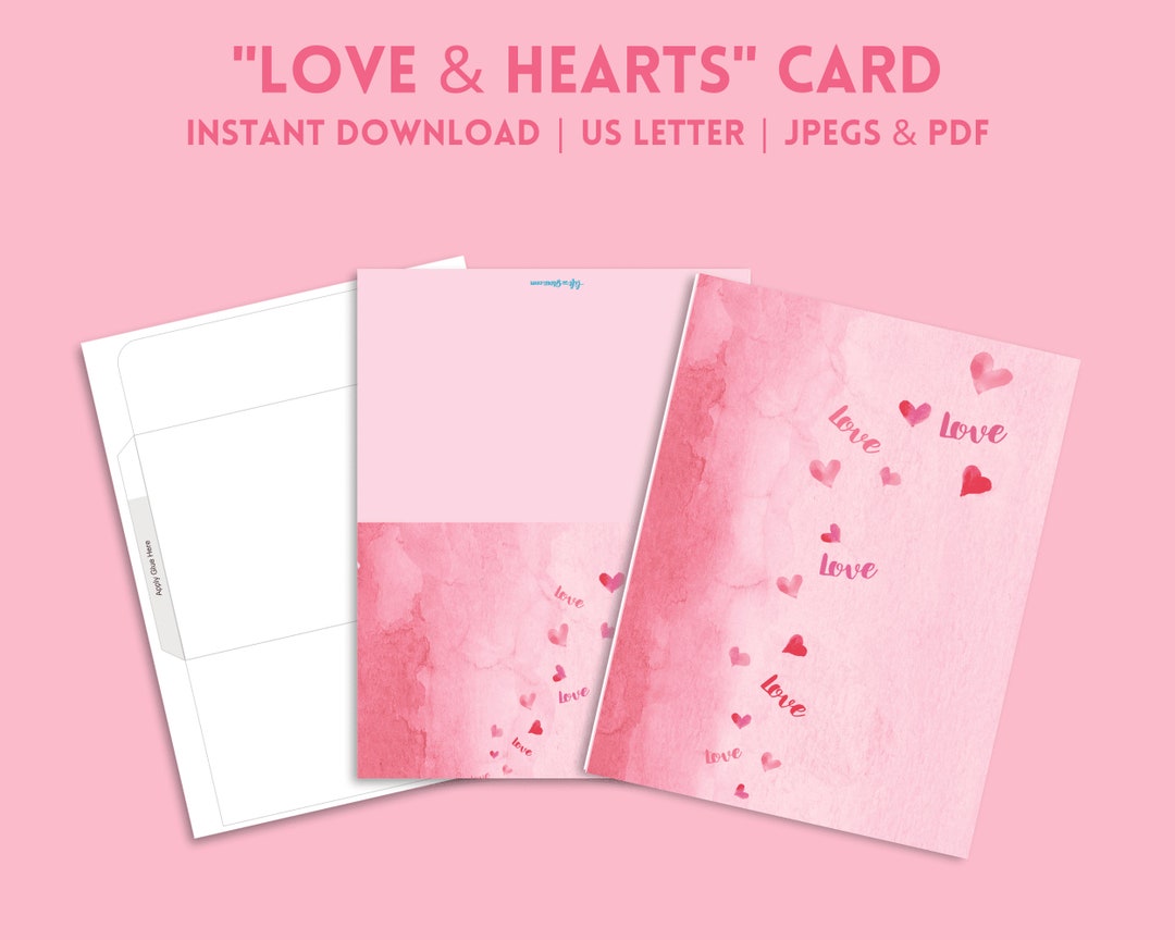 Printable Heart Notes Printable Pink Love Hearts Digital Note Card 5x7 Landscape & - Etsy