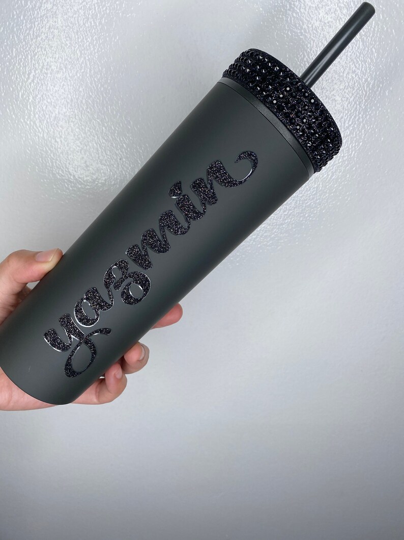 Customized black on black 16 oz skinny tumbler Etsy
