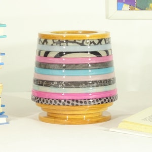 Striped Fabric Table Lamp: Colorful Resin Wood Accent Light
