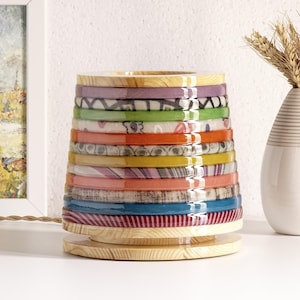 Small striped colorful table lamp, Unique wood decor lighting