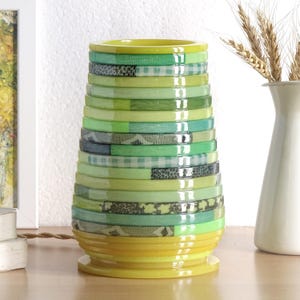 Fabric green small table lamp, Patchwork design