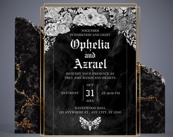 Modello di invito di nozze gotico / Invito elegante e scuro su Canva / Invito di nozze vittoriano / RSVP stampabile e digitale