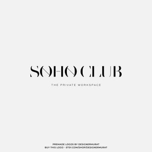 May include: Black and white logo design for a business called "SOHO CLUB" with the tagline "THE PRIVATE WORKSPACE".