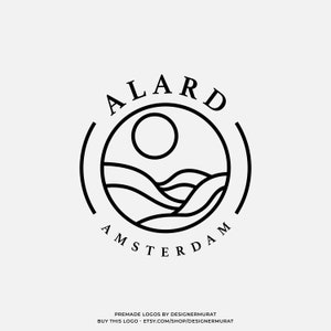 Premade Circle Line Art Logo Design Template, Minimalist Scenery Logo, Mountains Sun Logo, Airbnb Rental Business Logo, Stylish Stamp Logo