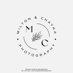 Design de logotipo de círculo de monograma de folha moderno pré-fabricado, nome de fotografia personalizado, logotipo de 2 letras, logotipo de marca d'água de planta de florista minimalista