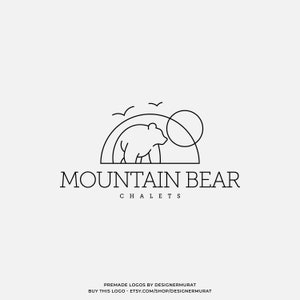 Modello di design del logo artistico della linea dell'orso di montagna prefabbricato, logo minimalista della silhouette dell'animale, logo dell'hotel moderno, kit logo dello chalet Airbnb