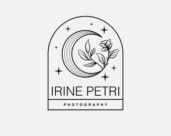 Modern Moon Flower Logo Design: Minimalist Night Plant Template