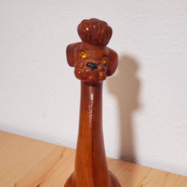 Vintage Long Neck Poodle Figurine, Wood Look, 8" Tall