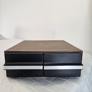 Cassette Tape Storage Cabinet in Faux Woodgrain Finish, Holds 24 Cassettes