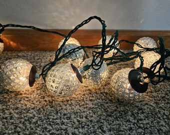 Mercury Glass Styled Plastic Globe String Lights, 10 Foot String