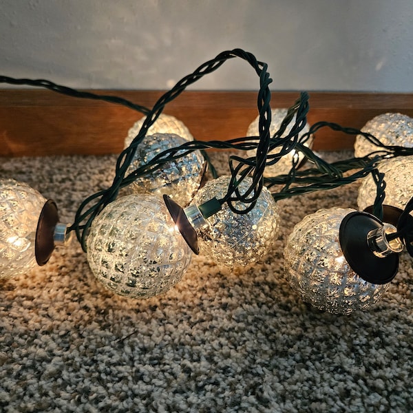 Mercury Glass Styled Plastic Globe String Lights, 10 Foot String