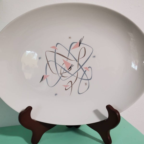 Kokura Ware Glencove 1706 14” Oval Platter, Atomic Starburst Styled Design MCM Serving Platter