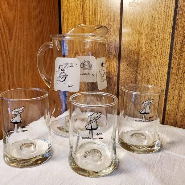 Vintage BC Comic Pitcher and or Glasses, Items Sold Individually