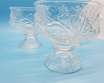 Set 3 Vintage Anchor Hocking Rainflower Clear Champagne / Sherbet Glasses