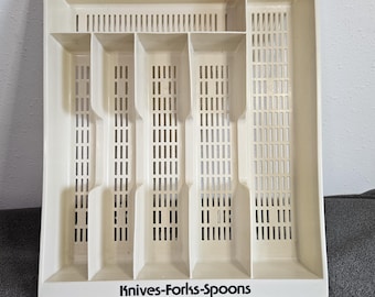 Beige Flatware Utensil Tray Drawer Organizer, Fun Font