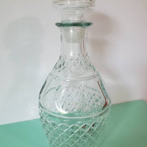 Princess House Liquor or Wine Decanter, Criss Cross Pressed Glass Decanter