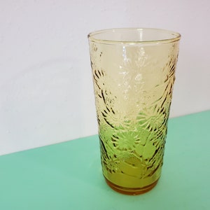 Amber Glass Cooler, Pressed Glass Featuring Aster Flowers