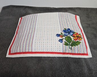 Floral Hand Towel with Red, Green, & Blue Accents, New Kitchen Towel