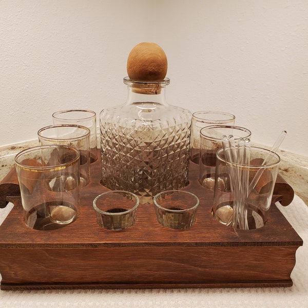 Decanter, Cocktail Glasses and Shot Glasses Bar Server Caddy