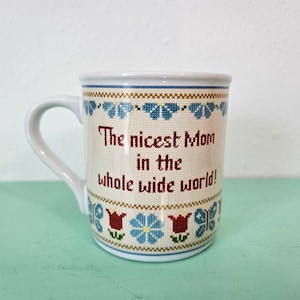 1983 Hallmark Mug Mates: Cross-Stitch Floral Mom Mug