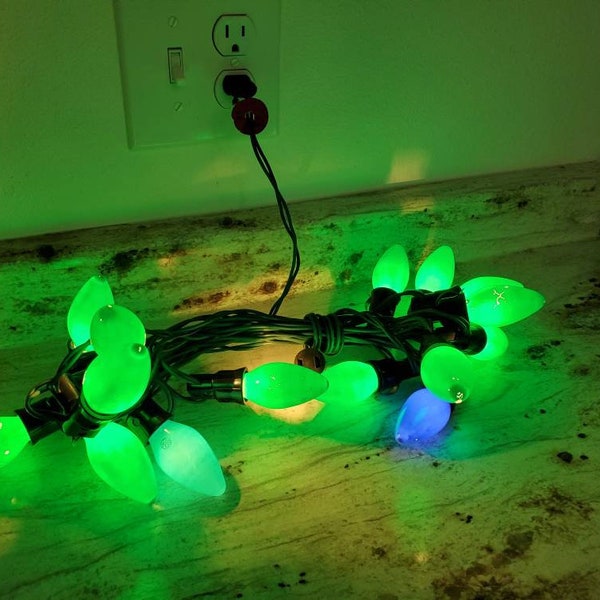 C9 Green Christmas String Lights, 14 Green Bulbs Outdoor Use