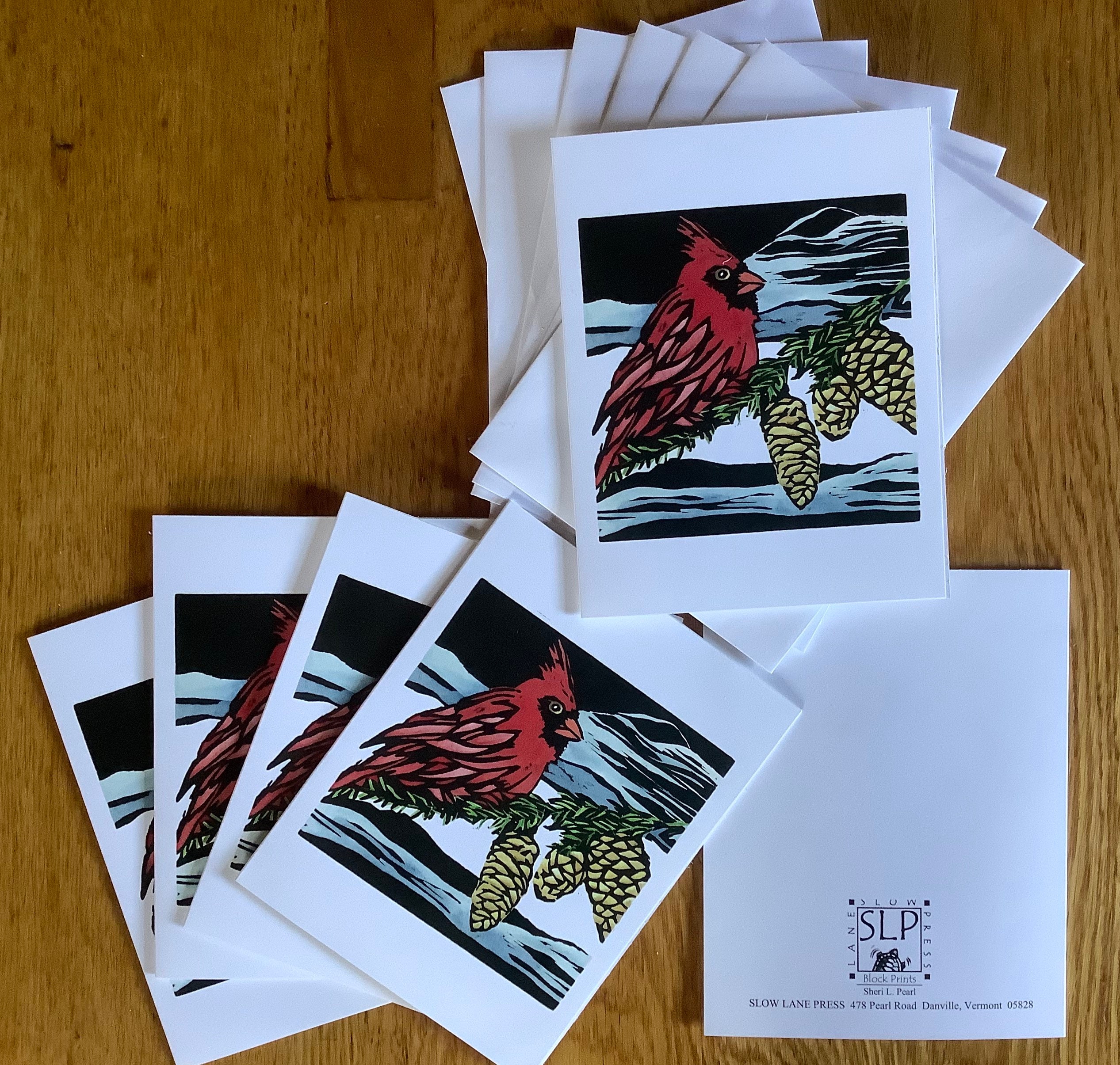 Cardinal Woodcut Block Print Note Cards, Blank Winter Cards, Cardinal ...